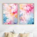 Pink Blue Abstract Painting Colorful Flower Canvas Wall Art Bright Color Pictures Pastel Pink Posters Colorful Abstract Art Prints Pink Blue and White Wall Art Multicolor Artwork 16x24inx2 No Frame
