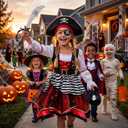 Girl Pirate Costume Buccaneer Princess Costume Halloween Party Dress Up (Red, L)
