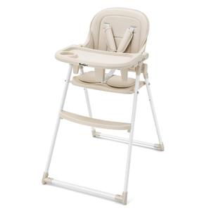 Babilous Foldable High Chair, High Chairs for Babies and Toddlers, Dining Chairs and Eating Chair with Adjustable Tray and 5 Point Harness for Infant, Beige