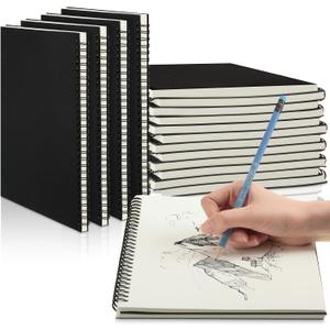 Gueevin 12 Pack Sketch Books Bulk 7.5" x 10" Spiral Bound Sketch Pads for Drawing Hardcover 60 Sheets Bulk Sketchbooks for Artist Adult Art Supplies Pencil Pastel,100gsm (Black)