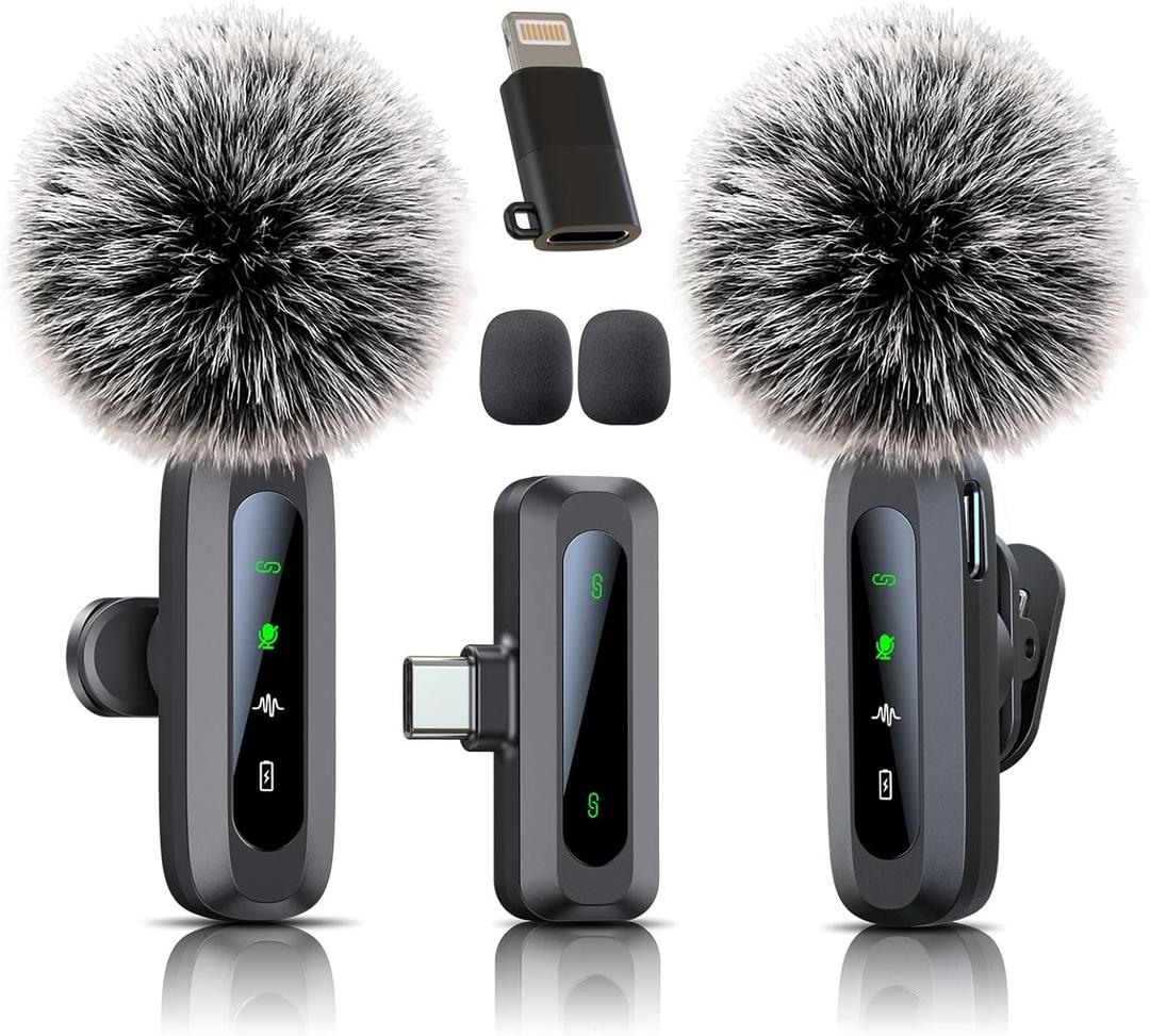 Wireless Mini Microphone for iPhone 15/16/17, iPad, Android, Wireless Lavalier Microphone with Noise Reduction, Portable USB C Lapel Mic for Video Recording, Vlog, Tiktok, YouTube