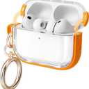 for Airpods Pro 3 Case Clear, Soft TPU Transparent Anti-Yellowing for Apple AirPods Pro 3rd Generation (2025) Case Cover for Men & Women with Keychain, Military-Grade Shockproof, Clear+Orange