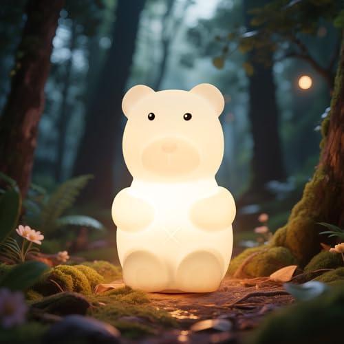 loatme Night Light for Kids, Rechargeable Dimmable Silicone LED Nightlight with 7 Colors, Baby Nursery Night Lamp, Touch Squishy Lamp, Cute Gifts for Girls, Boys, Toddler Room Decor, Bear