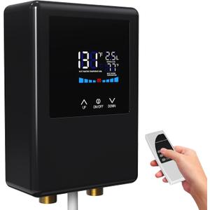 Tankless Water Heater Electric, 5500W 110V Instant Hot Water Heater with Remote Control and LCD Touch Screen on Demand, Bathroom Sink and Faucet, Save Space (Black)