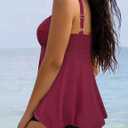 Septangle Tankini Swimsuits for Women Two Piece Bathing Suit for Tummy Control Flowy Twist Front Swimwear Swim Top with Short (12, Wine Red)