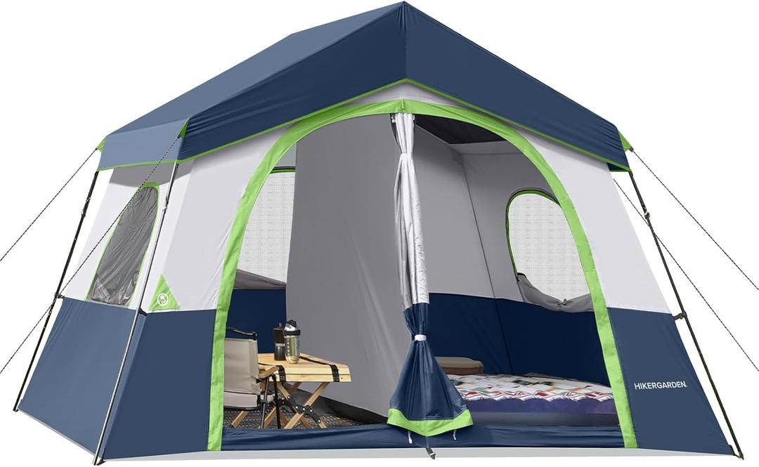 HIKERGARDEN 8 Person Tent for Camping Family Outdoor Cabin Tent, Dark Blue