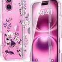 Diaclara Designed for iPhone 16 Case, Full Body Rugged Case with Built-in Touch Sensitive Anti-Scratch Screen Protector, Upgraded [Full Camera Protection] for iPhone 16 Holsters 6.1" (Clear Flower) (Camellia)