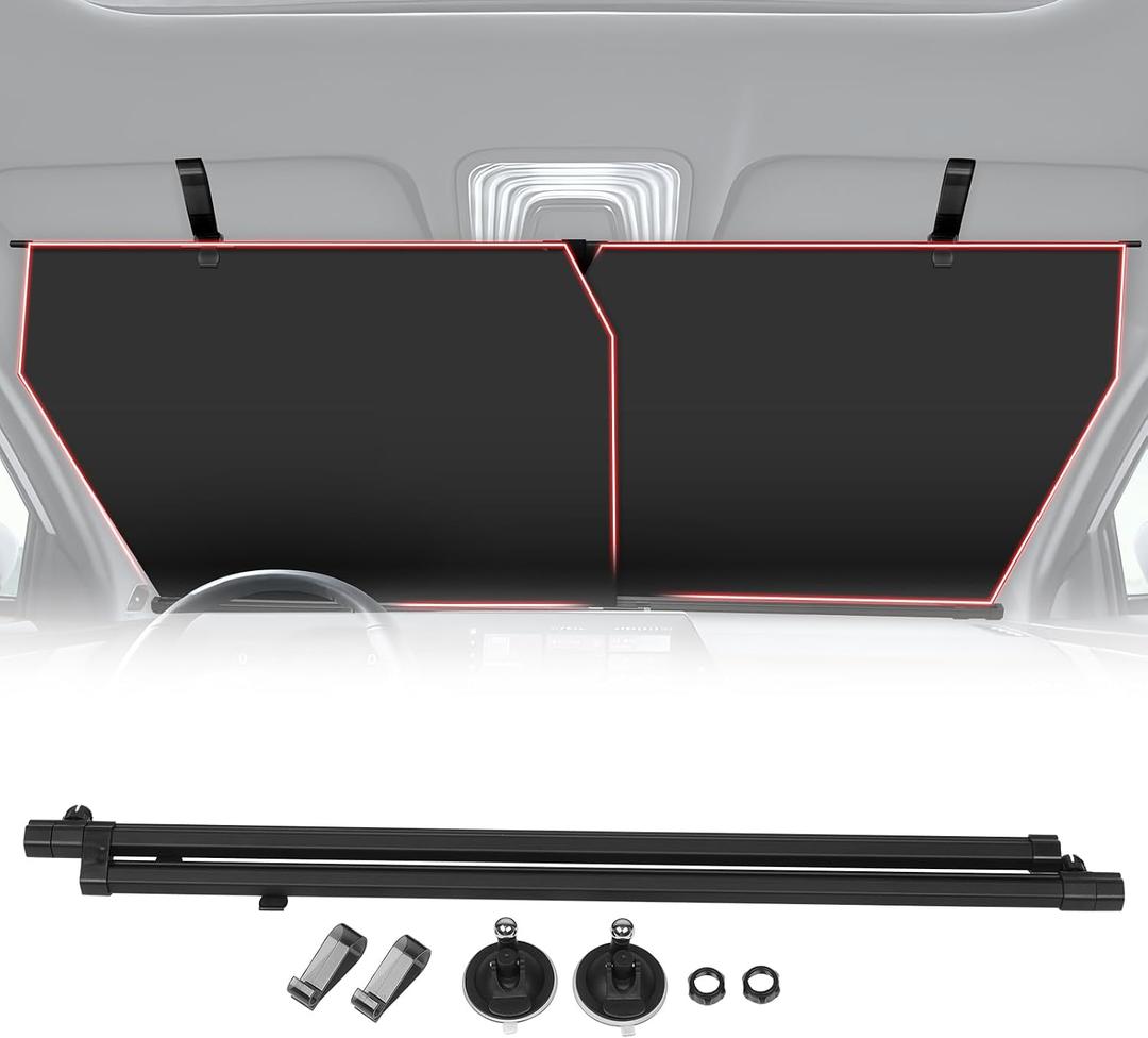 Retractable Windshield Sun Shade Automatic Car Sunshade for Windshield, UV & Heat Protection, Keep Cool and Protect Interior, Adjustable Universal Fit for Car Trucks SUVs (Not Fit for High Curve)