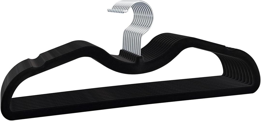 Velvet Short Neck Hangers - Heavy-Duty, Non-Slip Felt Surface, Space-Saving Design with Anti-Slip Grooves & Shoulder Shape, 360 Rotating Hooks, Durable for Coats, Shirt& Dresses (10, Black A)