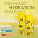 14 OZ Kids Water Bottle with Straw & 2 Lids (Flip & Spout) Leak Proof Metal Insulated Stainless Steel Reusable Tumbler for School & Sports Water Bottle - Yellow (Cat)