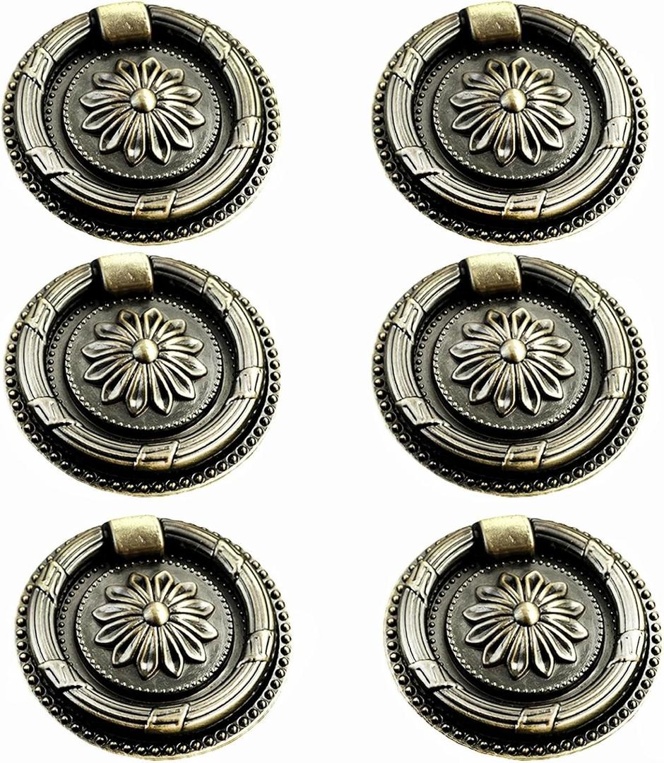 Drop Ring Handles Dresser Ring Pull Brass Oil-Rubbed Bronze 2 inch Diameter Cabinet Cupboard pulls Drawer Ring Handle knob 6Pcs