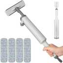 Shker Portable Self-Squeeze Mini Mop, Short Rotatable Hand Wash-Free Flat Squeeze Mop with Crevice Brush and Reusable Microfiber Pads, Floor Cleaning System (Mop+2Pads), Gray