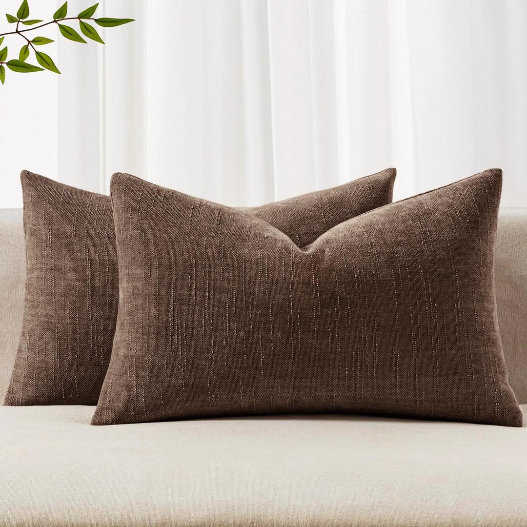 MIULEE Pack of 2 Decorative Throw Pillow Covers Soft Chenille Lumbar Accent Throw Pillows Solid Textured Cushion Covers for Couch Sofa Bedroom Living Room 20x12 Inch, Chocolate Brown