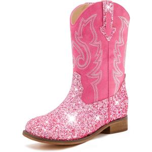 Motasha Girls Cowgirl Boots Glitter Toddler Girls Boots Pink Cowboy Boot for Girl Size 13 Little Big Kids Boot Western Riding Shoes Party Birthday (M7101 S R Pink 13)