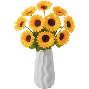 10Pcs Artificial Sunflower with Stems  Single Long Stem Silk Sunflower, Lifelike Yellow Fake Sunflower for Vase DIY Bouquet Wedding Centerpieces Party Garden Home Dcor