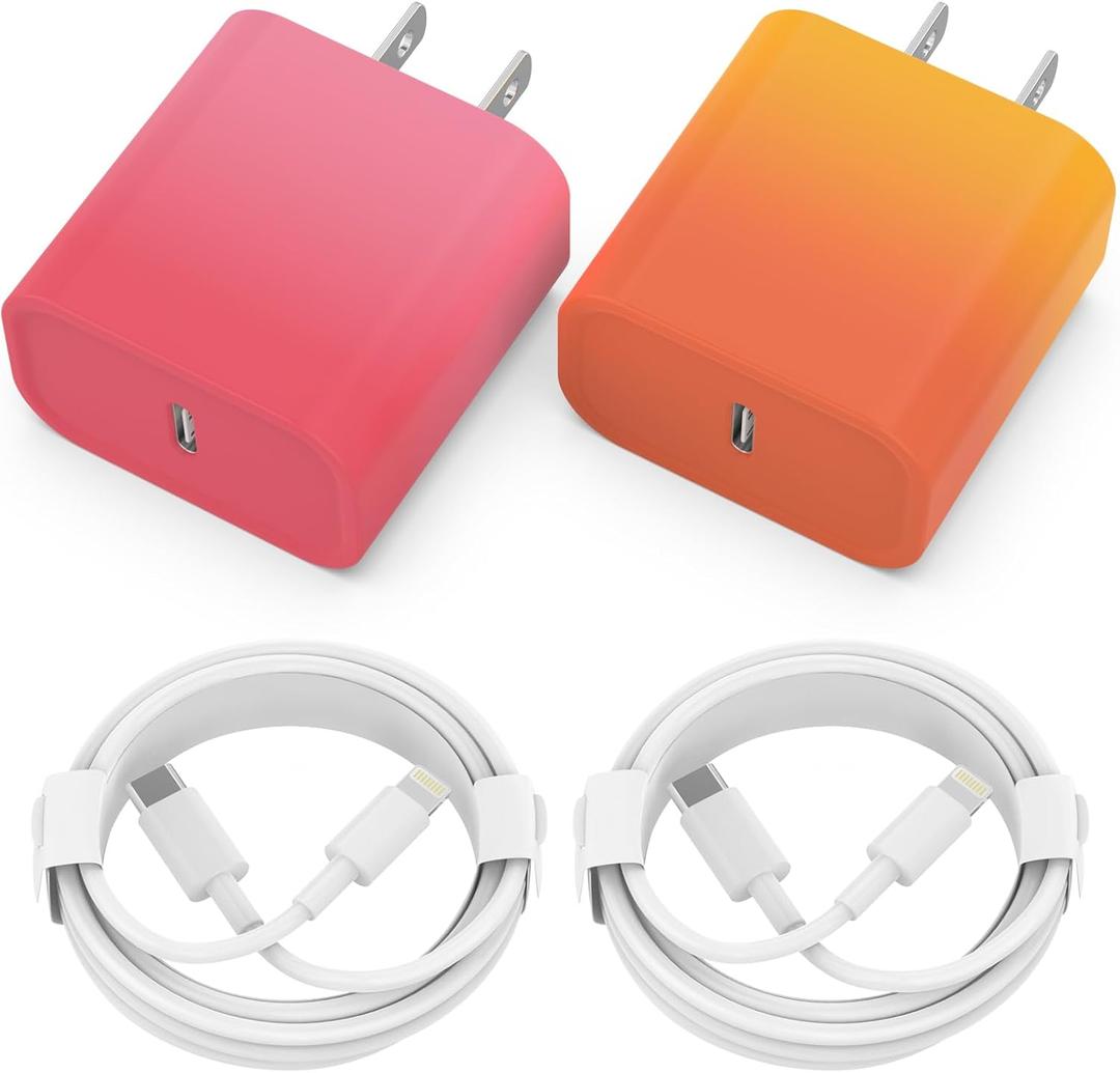 iPhone Charger Fast Charging, 2 Pack 20W USB C Wall Charger Block with 2 Pack MFi Certified 6FT Type C to Lightning Cables for iPhone 14 13 12 11 Pro Max XR XS X, iPad,AirPods ProColorful-4