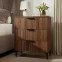 Wood Night Stand Fluted Dresser for Bedroom 3 Drawers End Tables Nightstand, Storage Modern Side Table Natural Walnut Bedside Table