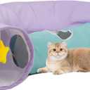 Cat Tunnel, Large Indoor Durable Collapsible Interactive Cat Tube with Peek-A-Boo Hole, Hanging Toys, and Crinkly Paper Lining - Cute Tunnel for Cats, Kittens, Puppies & Rabbits, Purple