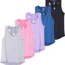 Real Essentials 5 Pack: Women's Crossback Keyhole Open Back Workout Tank Top Dry-Fit Sleeveless Yoga Gym XL
