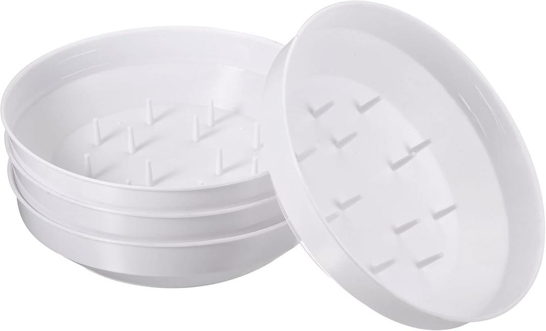 MECCANIXITY Round Plastic Design Bowl 6.5 Inch Flower Arrangement Base for Centerpiece Decorating, White Pack of 4