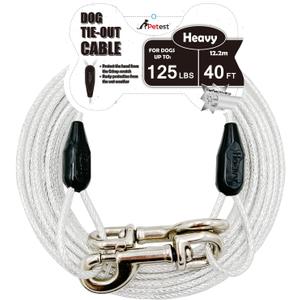 Petest 40ft Reflective Tie-Out Cable for Heavy Dogs Up to 125 Pounds (Black & Silver)