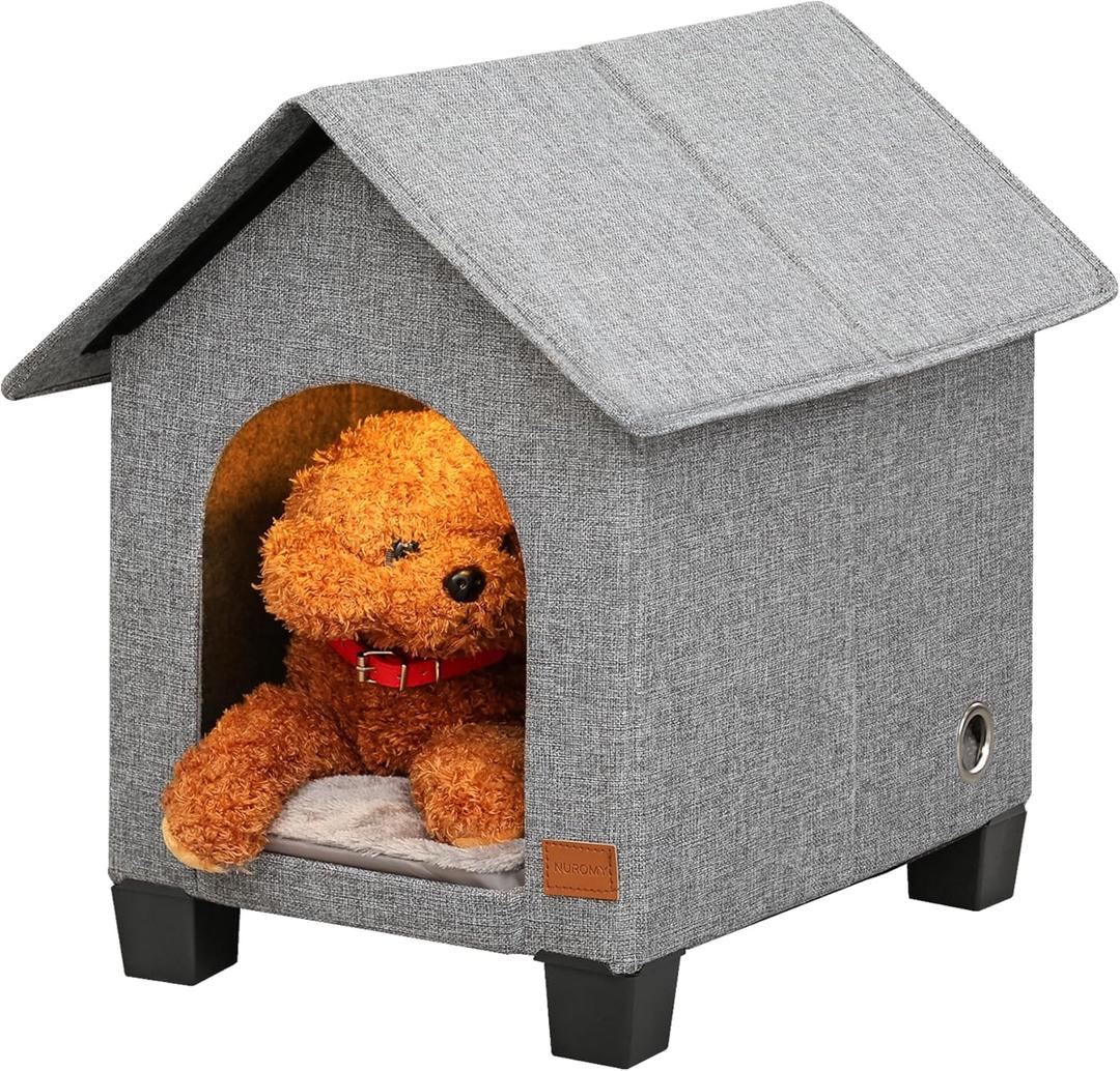 Indoor Small Dog House with Warm Plush Mat and Elevated Feet,Soft Puppy House Dog Bed for Small Dog and Cat,Max Pets Size 15.7 X 11.4 Inches, Grey