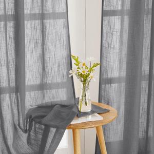 PONY DANCE Dark Grey Sheer Curtains for Kitchen Windows - Short Small Curtains Privacy with Light Filtering for Kitchen/Nursery Rod Pocket & Back Tab Semi Sheer Linen Drapes, W52 x L54, 2 Panels (52"W x 54"L (Pack of 2))