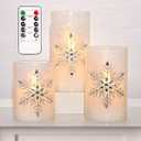 Holiday Flameless Candles, Christmas Remote LED Flickering Candle Glass, Jeweled Snowflake Frost Ice Effect, Battery Operated, Xmas Gift Decorations New Year Party Wedding Decor [x3]