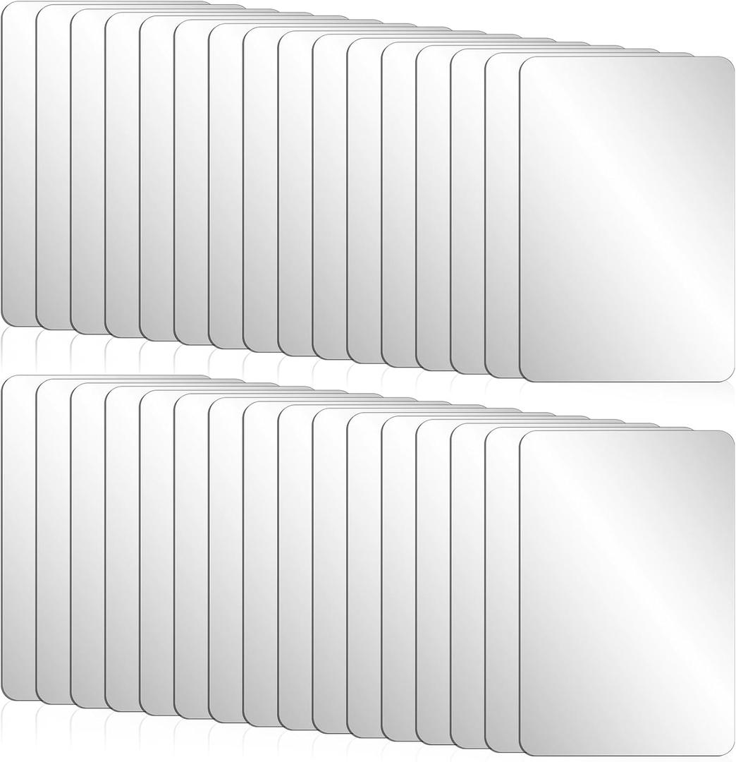 32 Pcs Flexible Shatterproof Plastic Mirror, 4'' x 6'' Acrylic Mirror Tiles Bulk for Wall Decor, Self-Adhesive Double-Sided Wall Mirror Sheet for Bathroom Bedroom Home Decor DIY Art Craft Supply