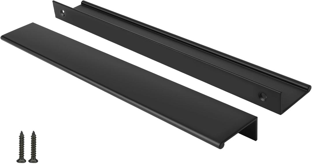 Peaha 10 Pack Kitchen Cabinet Handles 10 inch Black Pulls for Dresser Drawers Door Edge Finger Pull Aluminum Alloy Hardware (Hole Centers:10-1/16in(256mm))