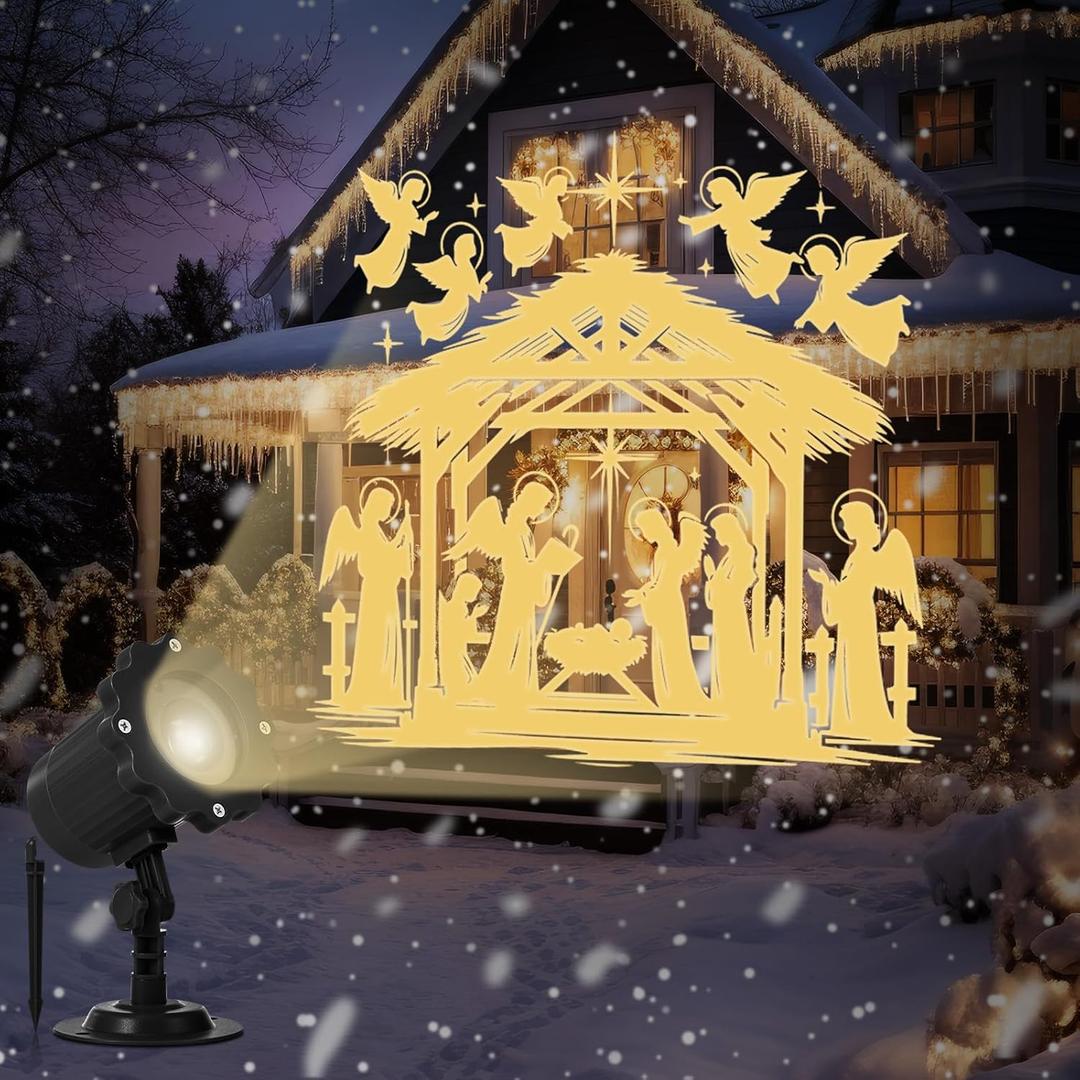 Treela Christmas Nativity Projector Lights Outdoor Dynamic Religious Christian Jesus Lights Decoration Outside Indoor LED Landscape Lamp for Holiday Garden Supplies