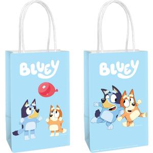 Multicolor Bluey Printed Party Favor Bags - 8.25" x 5.25" x 3", Pack of 8 Blue Kraft Treat Bags - Perfect Paper Bags for Kids Birthday, Baby Shower, Themed Party & More