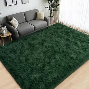 Large Area Rugs for Living Room Bedroom, 4x6 Feet Dark Green Fluffy Shag Rugs, Ultra Soft Shaggy Plush Fuzzy Modern Indoor Throw Floor Carpet for Girls Boys Dorm Nursery Home Decor Aesthetic