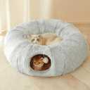 Cat Tunnel, Peekaboo Cat Cave Bed for Indoor Cats Cat Donut Tunnel for Pet Cat House Detachable Round Cat Felt & Washable Interior Cat Play Tunnel (Grey, 32in)