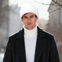 2 x PFFY Unisex Beanie Hats for Men Women Knit Winter Beanies (White)