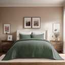 Cotton Gauze Queen Bedspread, Ultra Soft Prewashed Pick Stitch Matelassé Coverlet, Lightweight Textured Oversized Queen Quilt Bedding Set for All Season, with 2 Shams, Olive Green, Size Full/Queen