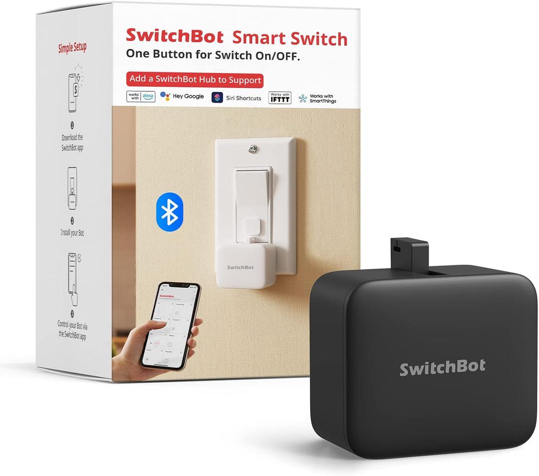 Switchbot Smart Switch Button Pusher (Bluetooth) Fingerbot for Rocker Switch/One-Way Buttons, App Timer Control, No Wiring, Optional Hub Required for Voice/Remote, Black