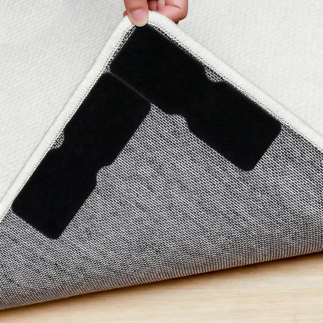 Rug Carpet Non Slip Grippers 8PCS, Reusable Non-Slip Rug Pads, Strong Adhesive Rug Stickers, Double Sided Mat Corner Gripper Tape, Grippers for Area Carpet, No Damage Removable for Hardwood Floors
