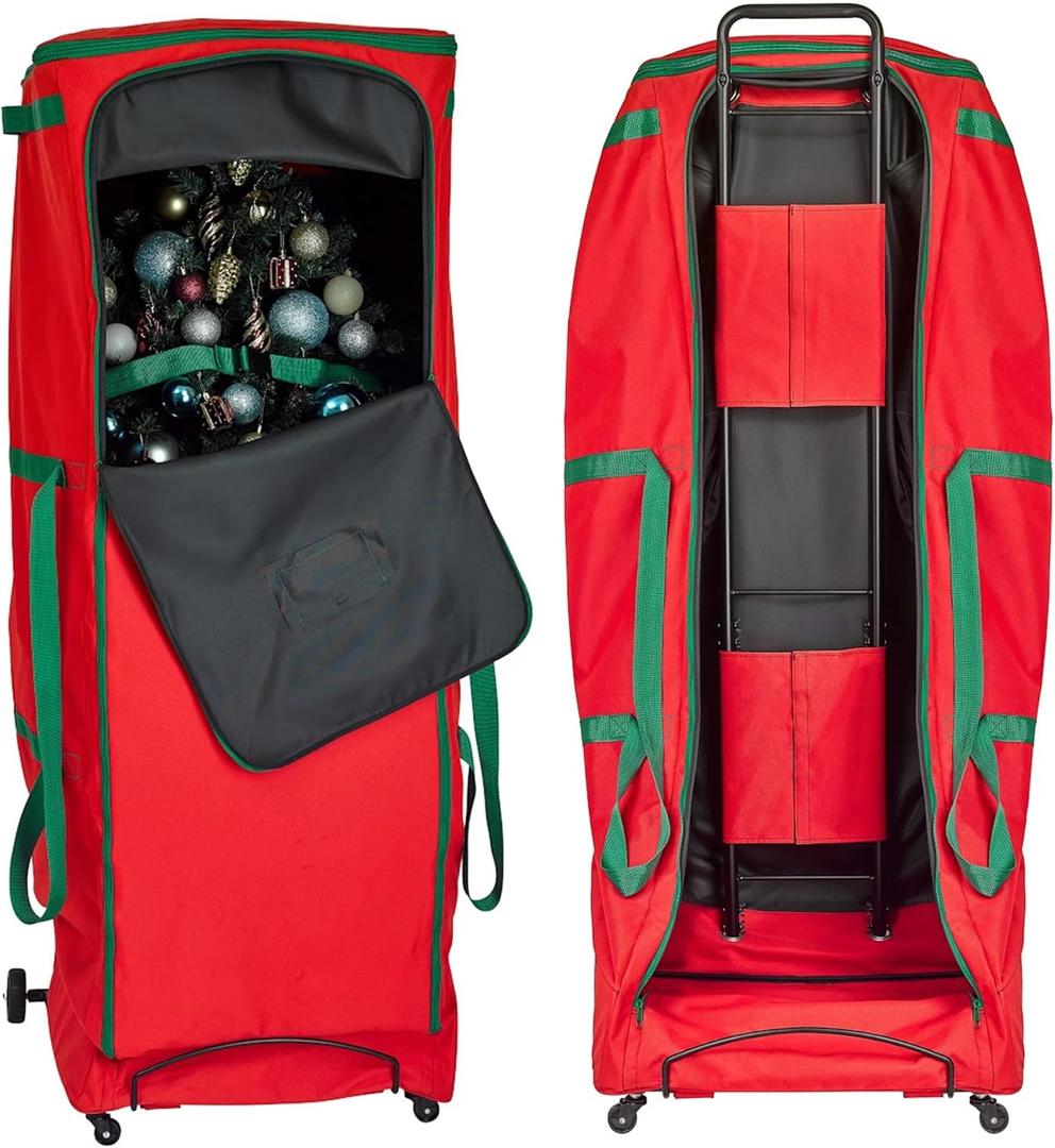 HOLDN STORAGE Rolling Christmas Storage Bag - Fits Up to 12 Feet Artificial Trees, Heavy Duty 600D Extra Large Garland and Tree Bag With Wheels