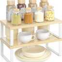 Cabinet Organizer Shelf, Set of 2 Stackable Wooden Spice Racks for Kitchen Counter, Pantry Storage, or Office  Space-Saving Shelves, Side-by-Side & Vertical, Natural Wood Color