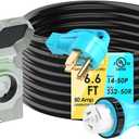 50 Amp 6.6 Feet Generator Cord and Power Inlet Box Combo Kit NEMA 14-50P Male to SS2-50R STW 6/3+8/1 AWG 125/250V Twist Locking with Inlet Box for Generator to House, UL Listed