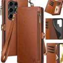 XcaseBar Compatible with Samsung Galaxy S25 Ultra Wallet case with Zipper Credit Card HolderRFID Blocking,Flip Folio Book PU Phone case Shockproof Cover Women Men for S25 Ultra case Light Brown