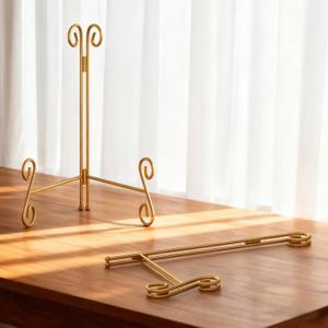 Gold Plate Stand, 12 Inch Decorative Holder for Displaying Platters, Heavy-Duty Metal Easel Stand for Picture, Photo Frame, Books and Round Objects, 2-Packs