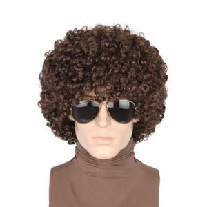 70s 80s Afro Wigs for Men Dark Brown Short Curly Wigs for Women Halloween Disco Rock Wig Hippie Costume Wig
