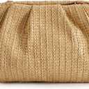 Huralona Women Straw Woven Clutch Purse Pleated Handbag for Summer Beach Vacation Straw Shoulder Crossbody Bag