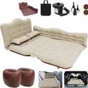 Car Bed SUV Air Mattress, Car Air Mattress with Electric Pump, 2 Inflatable Pillows and 2 Footrests for Back Seat, Side Seat,Trunk Sleeping, Thickened Camping Bed - Brown