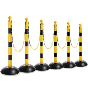 Amylove Plastic Stanchion Post Set, Traffic Warning Line Stanchion Crowd Control Safety Barriers Driveway Barrier with 5 Chains and 10 S Hooks for Outdoor Indoor Parking(Yellow Black,6 Pcs)