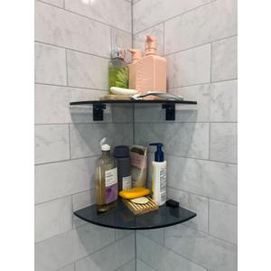 Bakzon 2-Pack Glass Shelf Shower Caddie, Shower Shelves for Inside Shower, Drilling Free Adhesive Wall Mounted Bathroom Organizer Shelves with Aluminium Brackets, Black