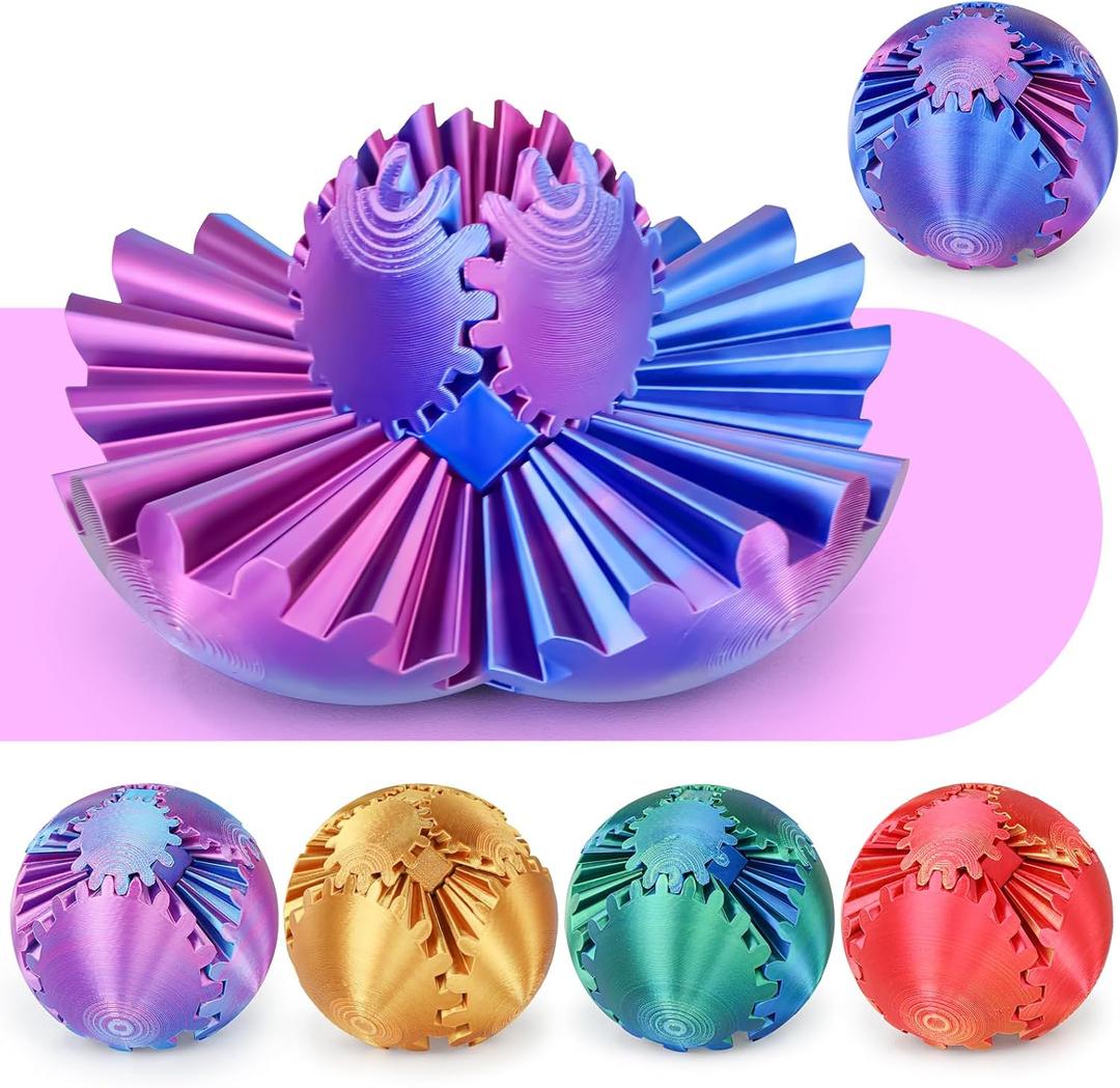 Gear Ball 3D Printed Cube Fidget Toy, Gear Sphere Fidget Toys, Sensory Toys for Stress and Anxiety Relief, Desk Toy Fidget Spinners, Stocking Stuffers for Adults & Kids Gift(Purple Blue, 3.1 Inch)