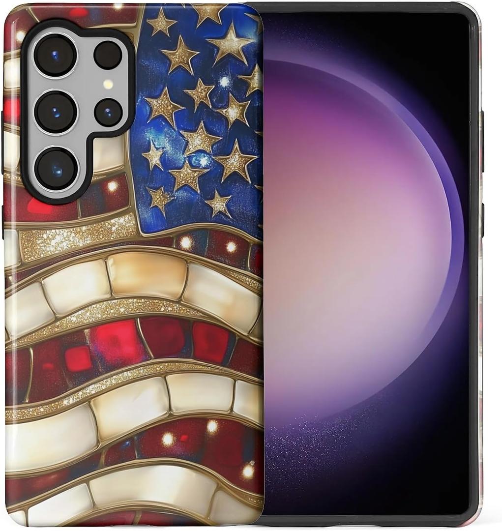CARLOCA Case for Samsung Galaxy S25 Ultra,A Glowing American Flag Design- Hybrid Dual Protection Soft TPU + Hard PC, Shockproof & Anti-Scratch Cover Men Women Stylish Protective Phone Case